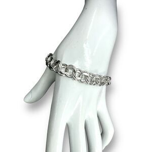 Curb Chain Link Bracelet Rhodium Sterling Silver w/ Safety Closure 7.7"